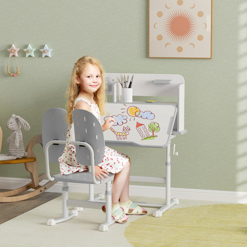 AIYAPLAY Kids Desk And Chair Set W/ Tiltable Desktop Reading Rack - Pink