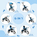 HOMCOM 6 In 1 Kids Trike, Stroller With Parent Handle