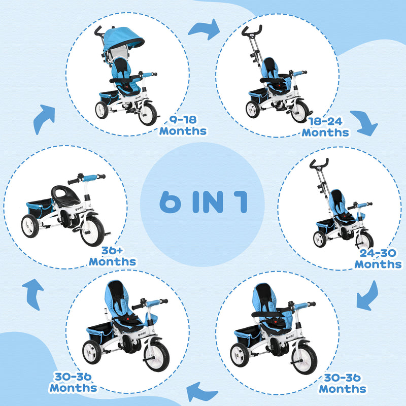 HOMCOM 6 In 1 Kids Trike, Stroller With Parent Handle