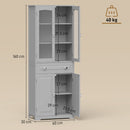 HOMCOM Kitchen Cupboard Storage Cabinet Adjustable Shelves, Glass Door, Grey