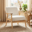HOMCOM Accent Chair with Wood Frame Wide Seat Sherpa Fleece Armchair Cream