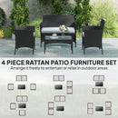 Outsunny 4 Piece Rattan Garden Furniture Sofa Set with Cushions, Black