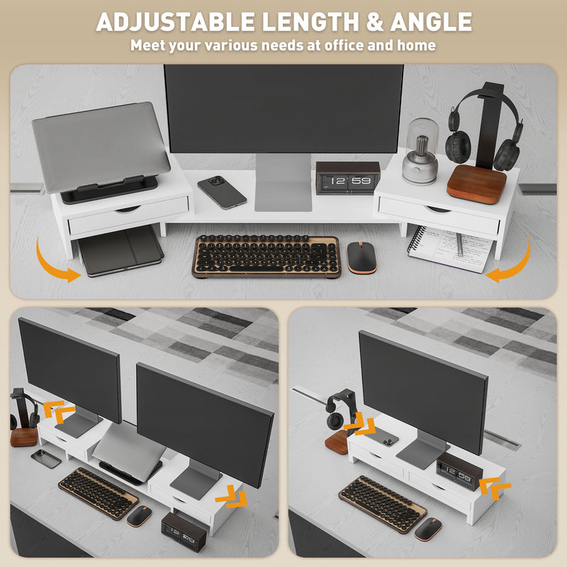 HOMCOM Dual Monitor Stand Riser with Adjustable Length and Angle