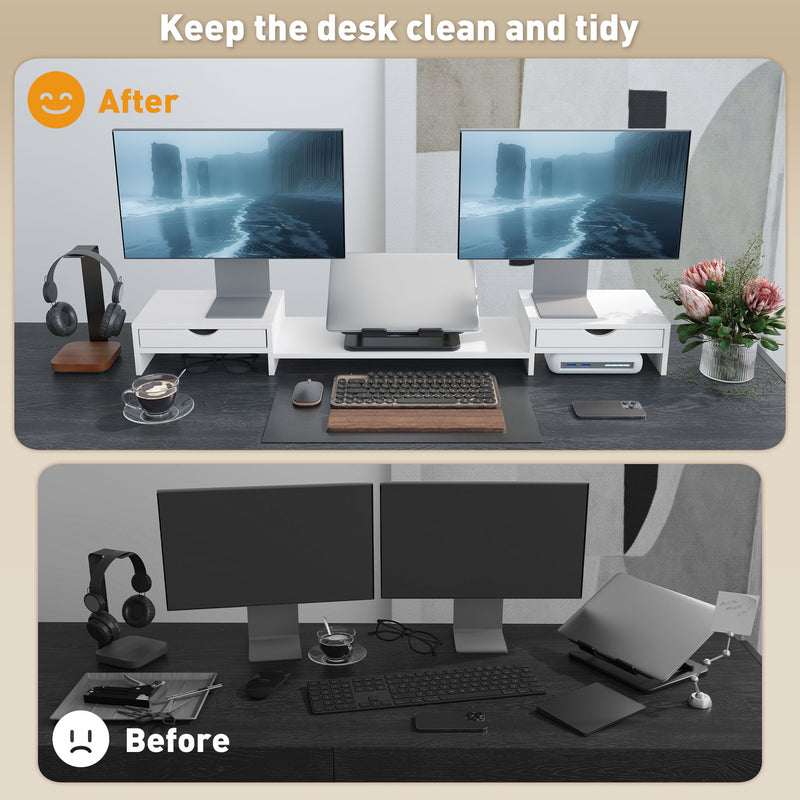 HOMCOM Dual Monitor Stand Riser with Adjustable Length and Angle