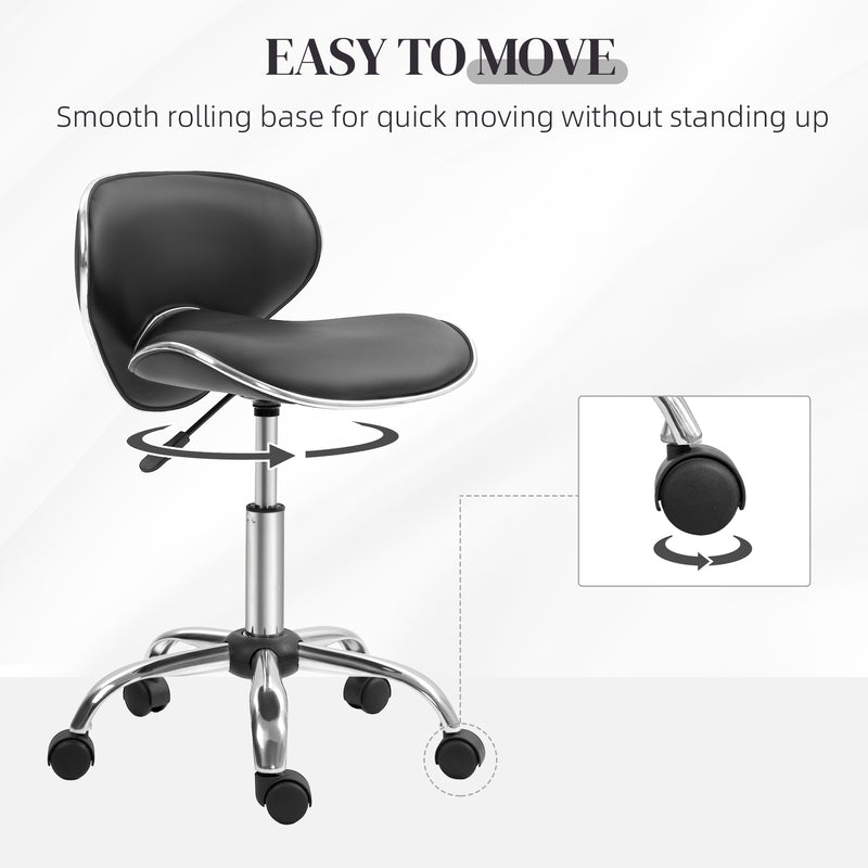HOMCOM Office Chair Beauty Salon Rolling Technician Stool Chair - Black/Grey/Pink