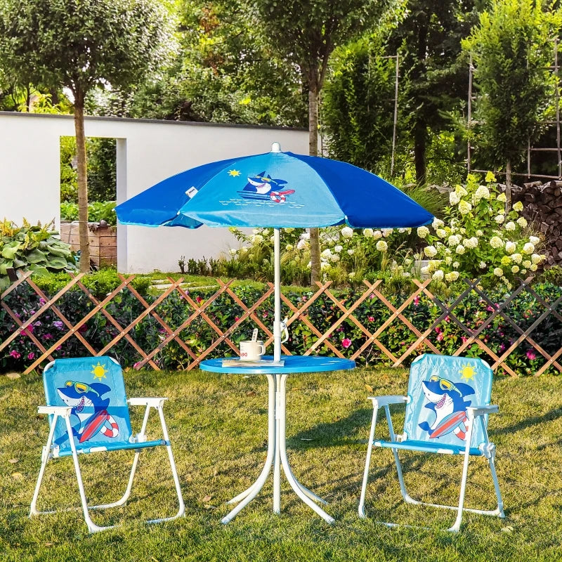 Outsunny Kids  Table Chair &  Umbrella  set Ages 3-6 Years - Blue