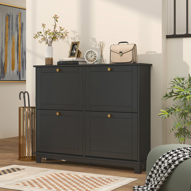 HOMCOM Narrow Shoe Cabinet with 4 Flip Drawers Adjustable Shelves