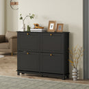 HOMCOM Narrow Shoe Cabinet with 4 Flip Drawers Adjustable Shelves