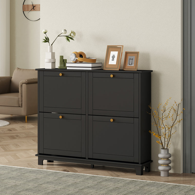 HOMCOM Narrow Shoe Cabinet with 4 Flip Drawers Adjustable Shelves