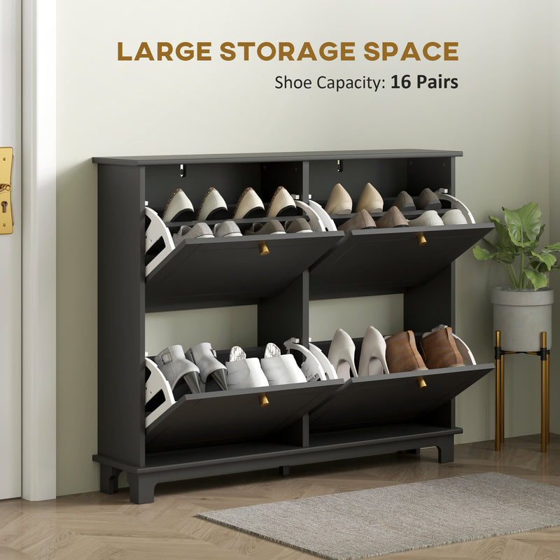 HOMCOM Narrow Shoe Cabinet with 4 Flip Drawers Adjustable Shelves