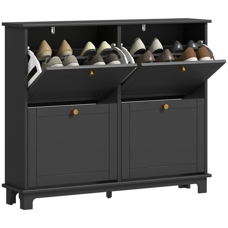 HOMCOM Narrow Shoe Cabinet with 4 Flip Drawers Adjustable Shelves