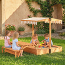 AIYAPLAY Kids Sand Pit with Lid, Wooden Sandpit with Foldable Picnic Table