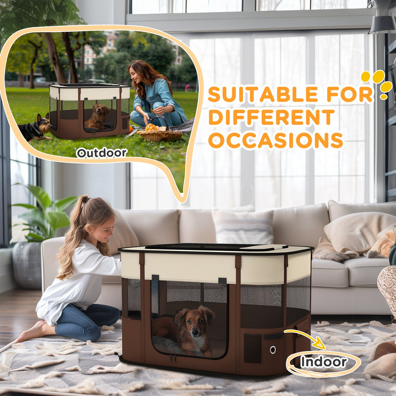 PawHut Portable Dog Pen For Puppies, Rabbits, Kittens, Guinea Pigs - Brown