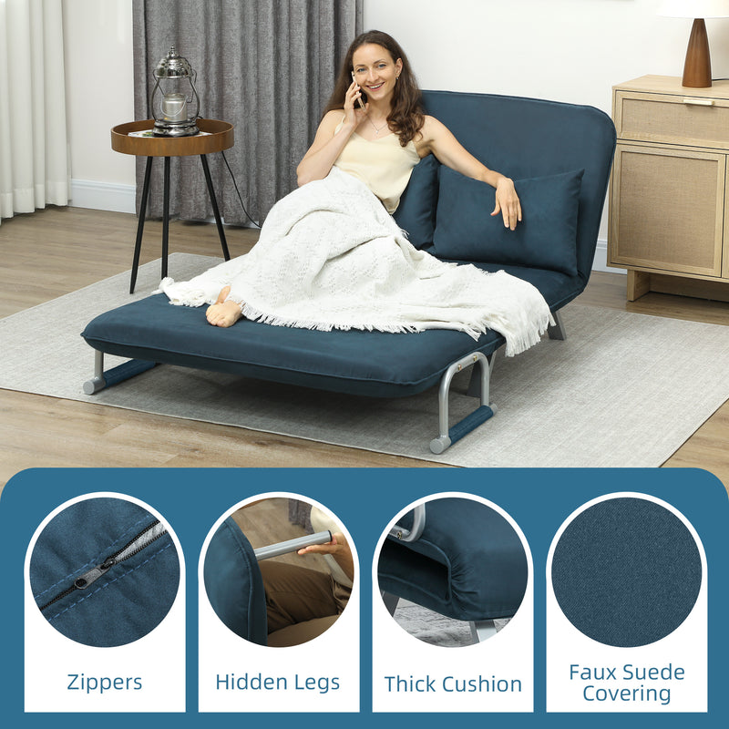 HOMCOM Fabric Convertible 2 Seater Sofa Bed W/ 2 Pillows