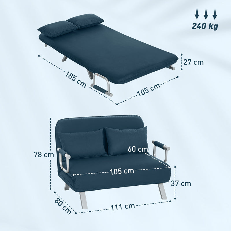 HOMCOM Fabric Convertible 2 Seater Sofa Bed W/ 2 Pillows