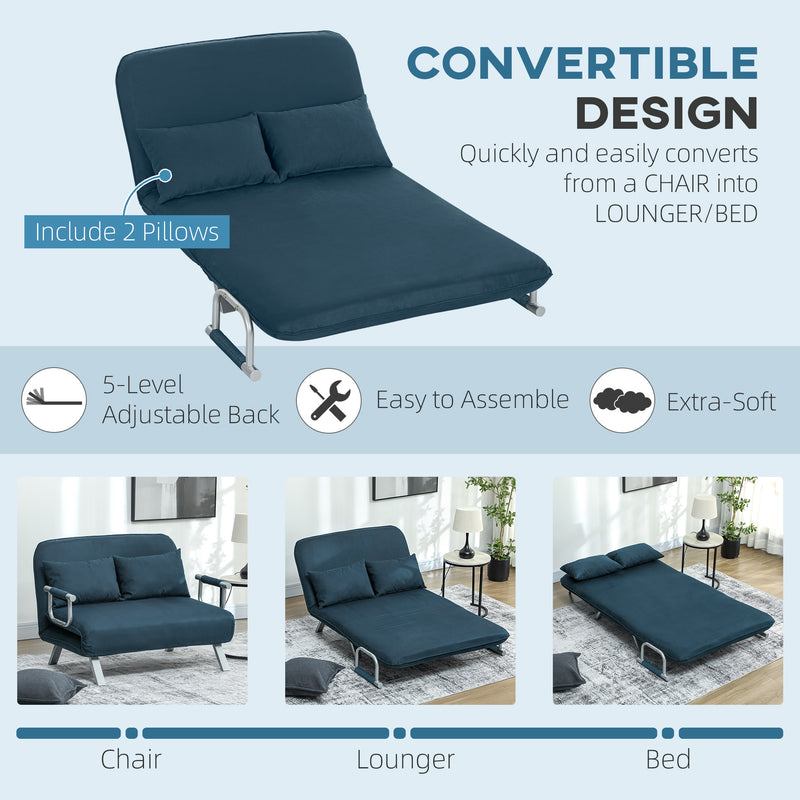 HOMCOM Fabric Convertible 2 Seater Sofa Bed W/ 2 Pillows