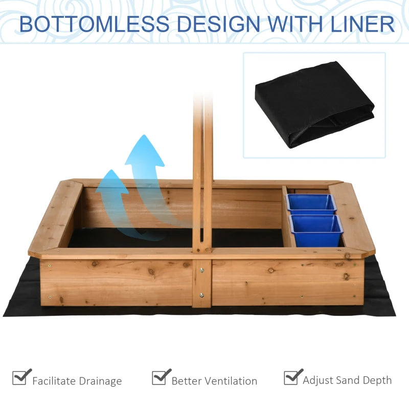 Outsunny Children's  Wooden Sandbox with  Cover - wood