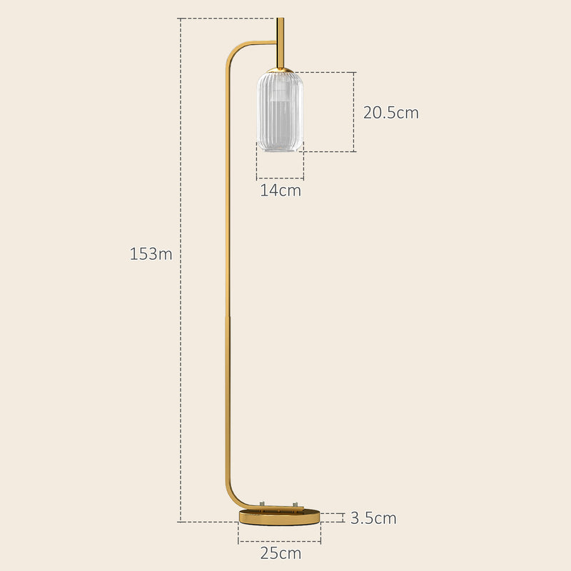 HOMCOM Modern Floor Lamp with Glass Lampshade, Foot Switch for Living Room