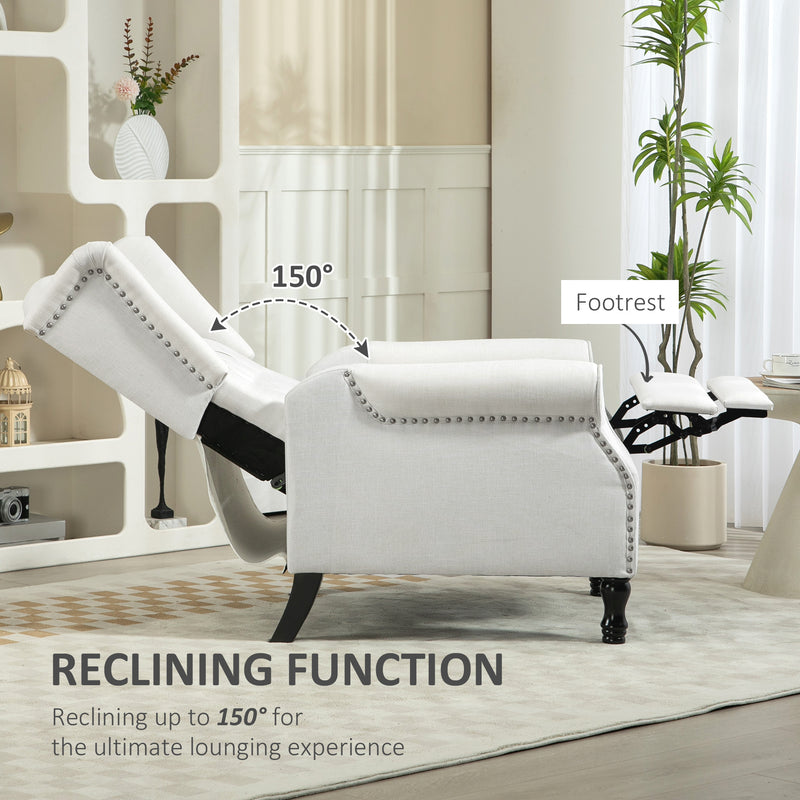 HOMCOM Manual Cream White Reclining Armchair Recliner with Footrest
