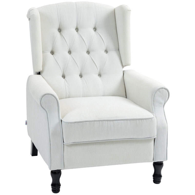 HOMCOM Manual Cream White Reclining Armchair Recliner with Footrest