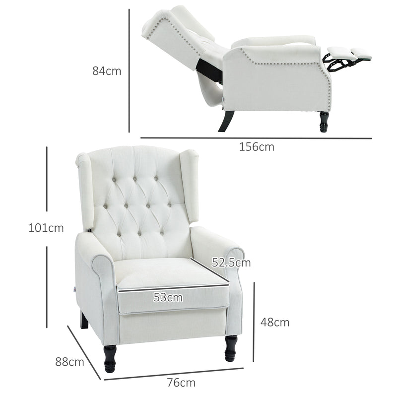 HOMCOM Manual Cream White Reclining Armchair Recliner with Footrest