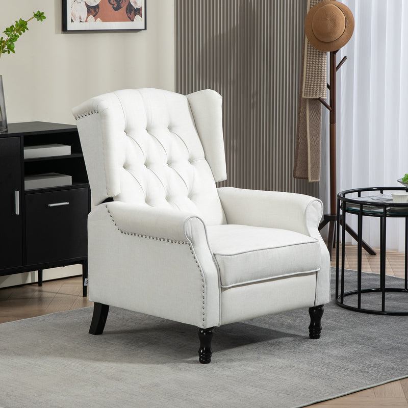 HOMCOM Manual Cream White Reclining Armchair Recliner with Footrest