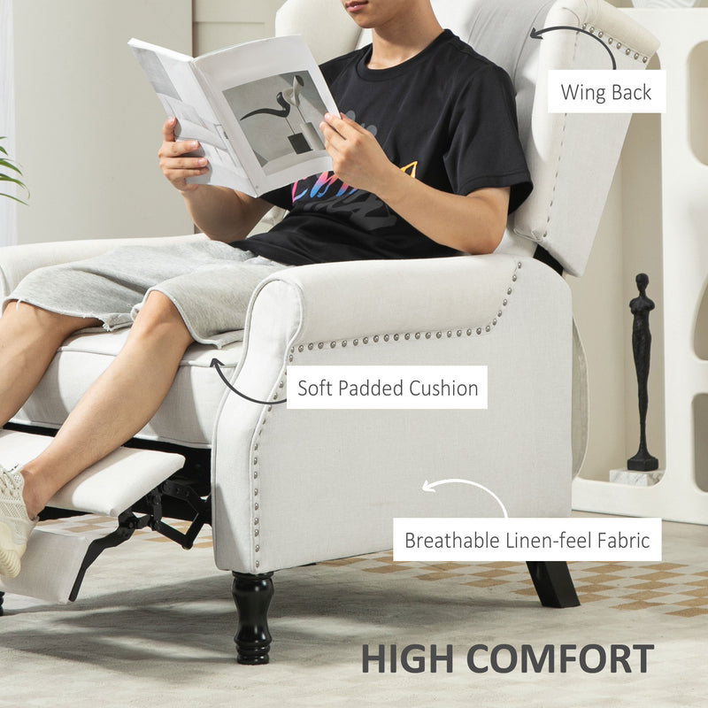 HOMCOM Manual Cream White Reclining Armchair Recliner with Footrest