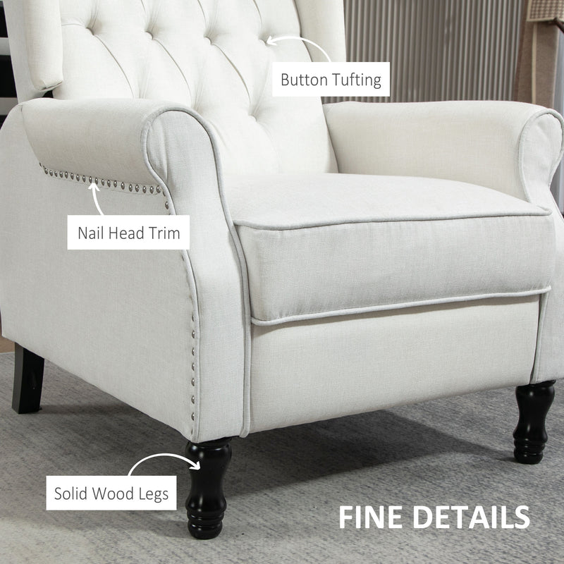 HOMCOM Manual Cream White Reclining Armchair Recliner with Footrest