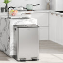 HOMCOM Dual Kitchen Bin Pedal Bin for Recycling and Waste, Silver Tone
