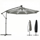 Outsunny 3 M Garden Cantilever Parasol With Solar Light, Rotation, Grey