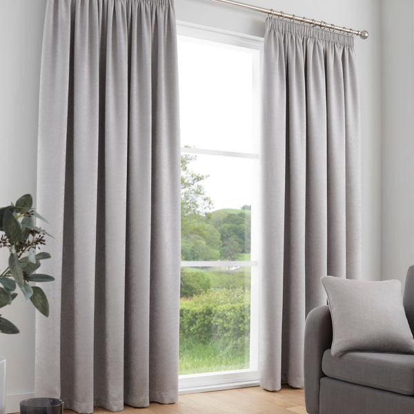 Fusion Galaxy Pencil Pleat Curtains in Silver
