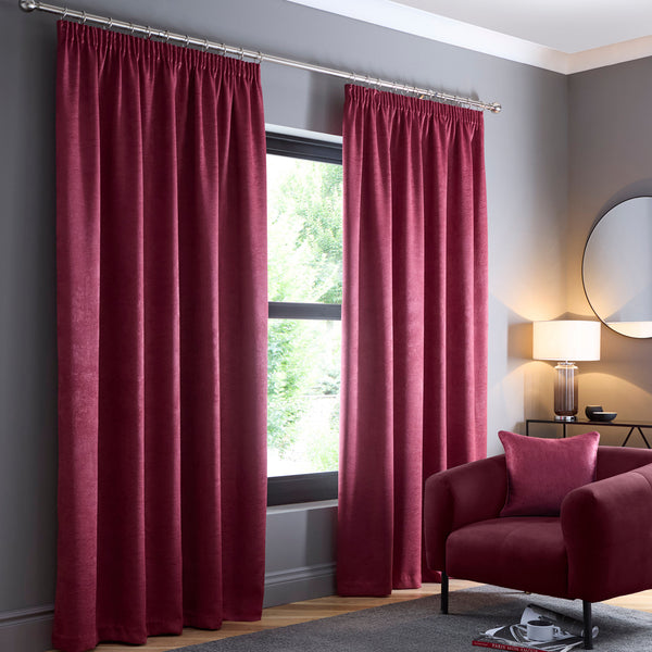 Fusion Galaxy Pencil Pleat Curtains in Wine