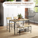 HOMCOM Dining Table And Chairs Set Of 4 With 2 Chairs Bench For Kitchen Grey/Natural Wood Finish