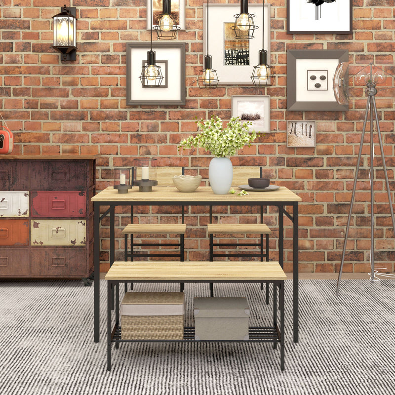 HOMCOM Dining Table And Chairs Set Of 4 With 2 Chairs Bench For Kitchen Grey/Natural Wood Finish