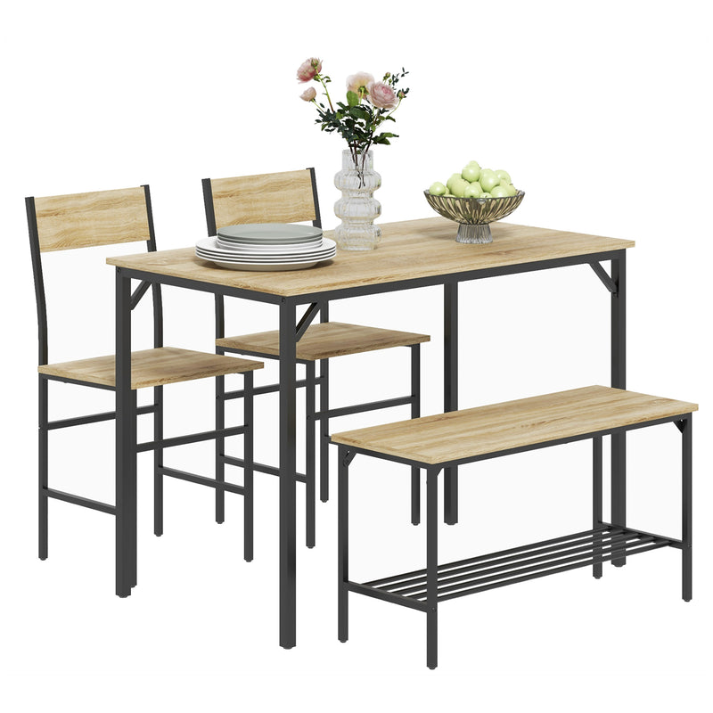 HOMCOM Dining Table And Chairs Set Of 4 With 2 Chairs Bench For Kitchen Grey/Natural Wood Finish