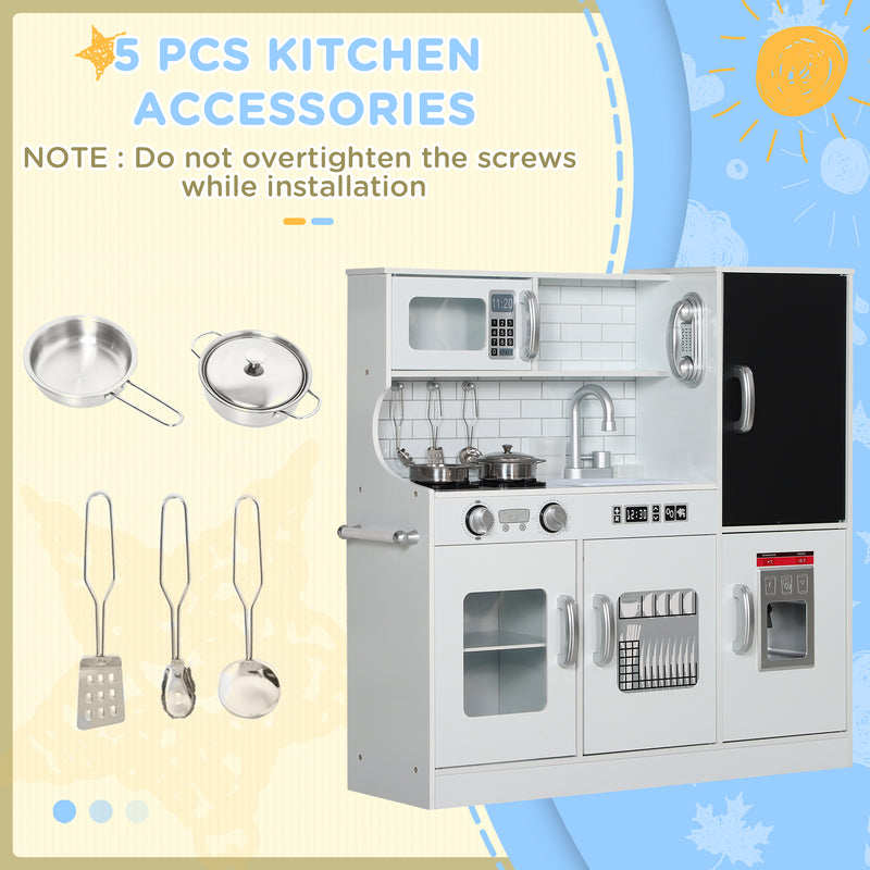 AIYAPLAY Play Kitchen, Pretend Toy Kitchen with Toy Phone, Chalkboard, White
