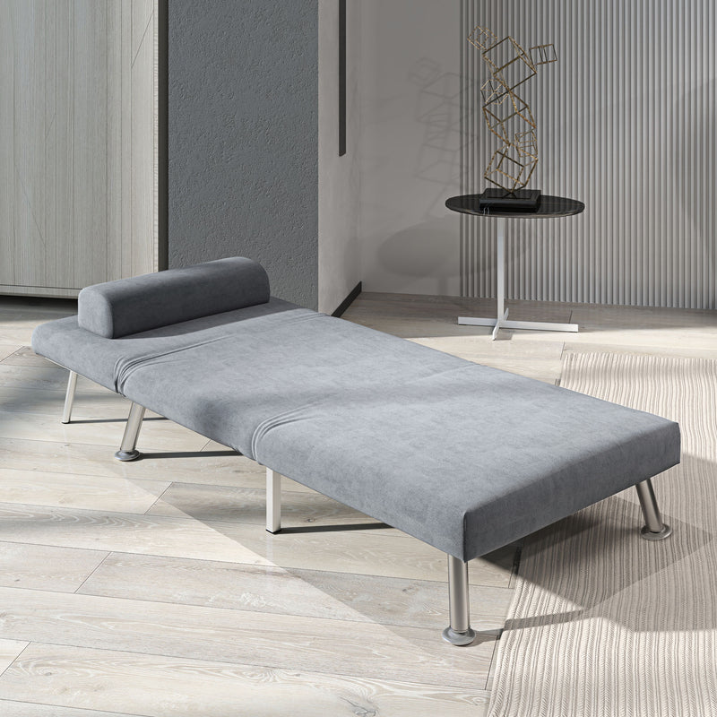 HOMCOM Single Folding 5 Position Convertible Sleeper Chair Sofa Bed Grey