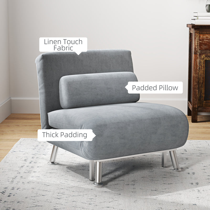 HOMCOM Single Folding 5 Position Convertible Sleeper Chair Sofa Bed Grey