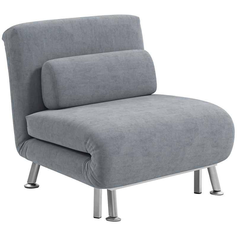 HOMCOM Single Folding 5 Position Convertible Sleeper Chair Sofa Bed Grey