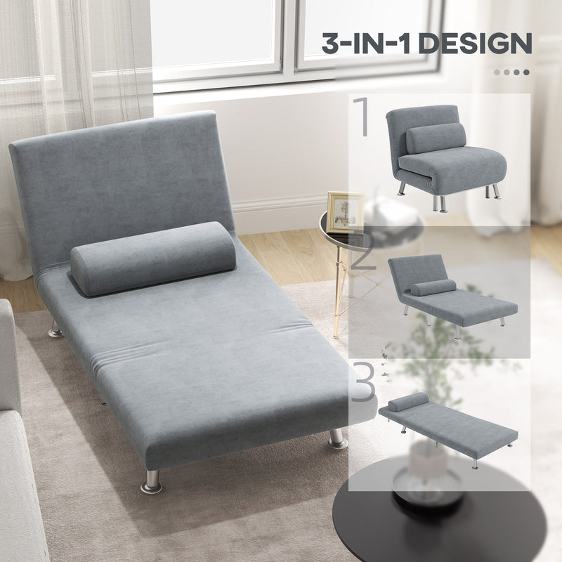 HOMCOM Single Folding 5 Position Convertible Sleeper Chair Sofa Bed Grey