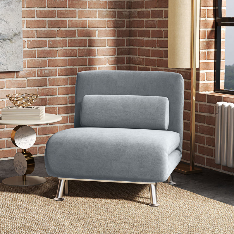 HOMCOM Single Folding 5 Position Convertible Sleeper Chair Sofa Bed Grey