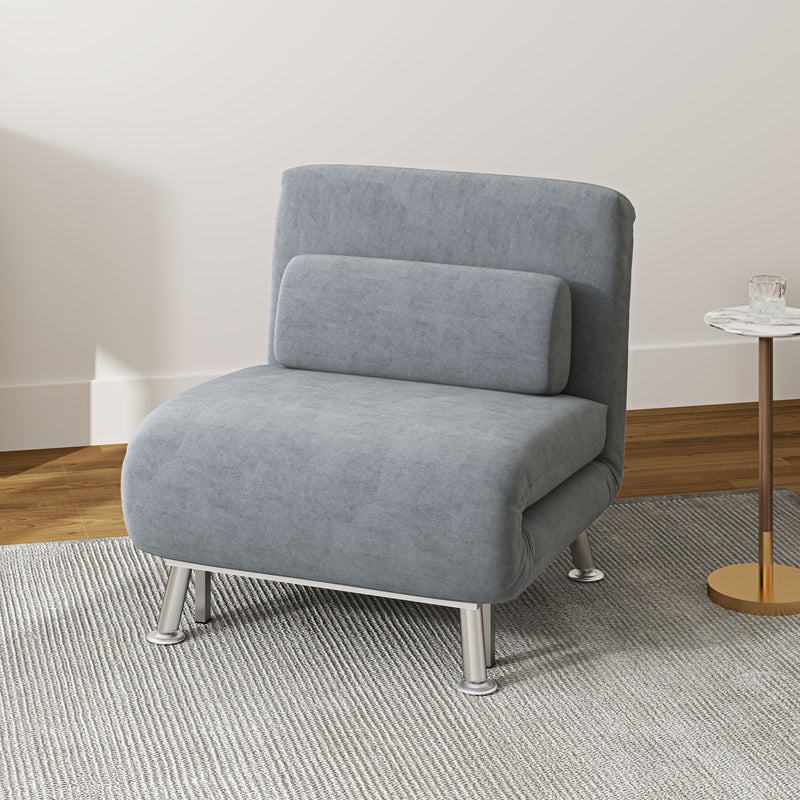HOMCOM Single Folding 5 Position Convertible Sleeper Chair Sofa Bed Grey