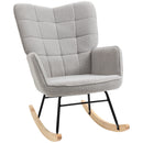 HOMCOM Wingback Rocking Chair For Nursing W/ Steel Frame Light Grey