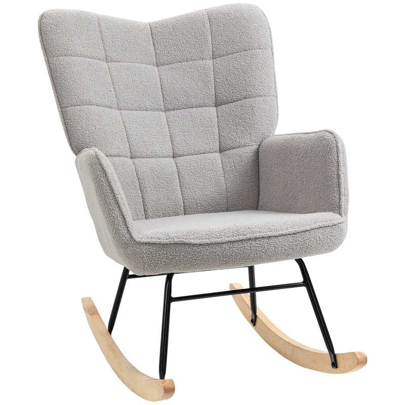 HOMCOM Wingback Rocking Chair for Nursing w/ Steel Frame Light Grey
