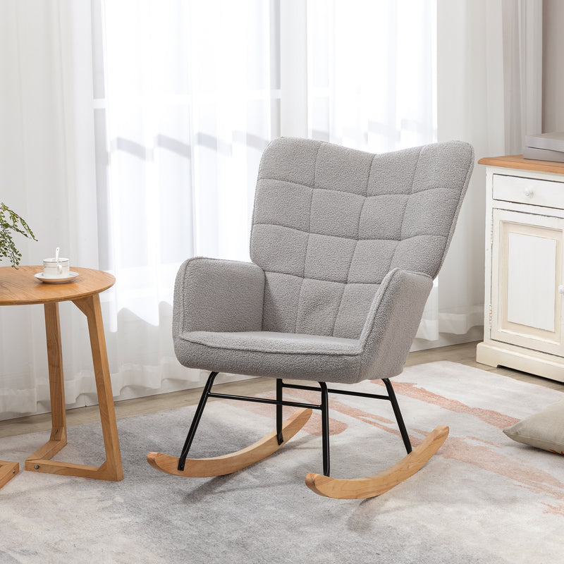 HOMCOM Wingback Rocking Chair for Nursing w/ Steel Frame Light Grey