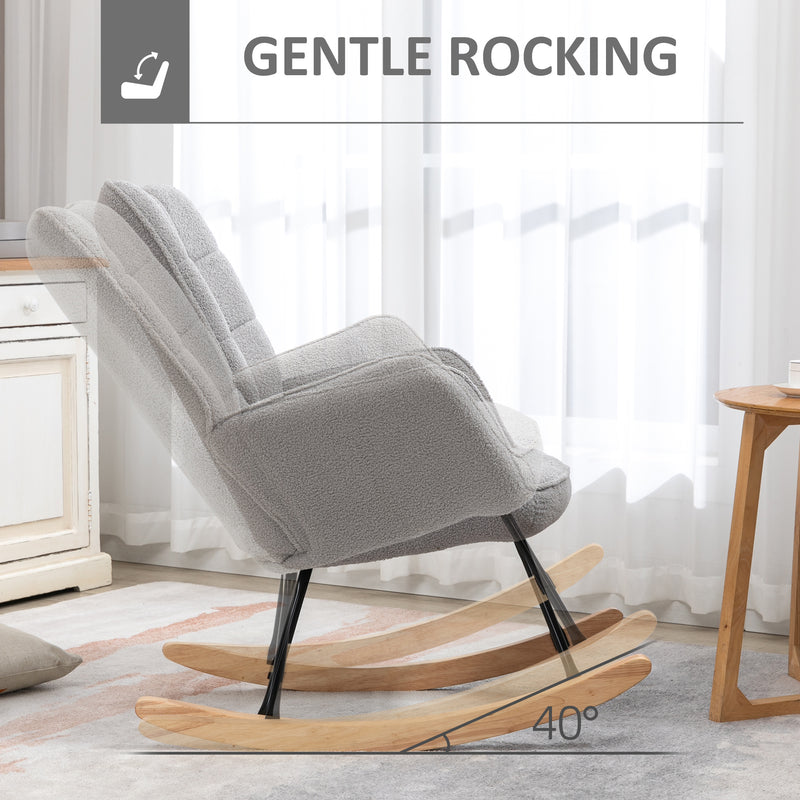 HOMCOM Wingback Rocking Chair for Nursing w/ Steel Frame Light Grey