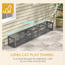 PawHut Cat Tunnel, 250cm Extra Long Wooden Cat Play Tunnel with 8 Doors Grey