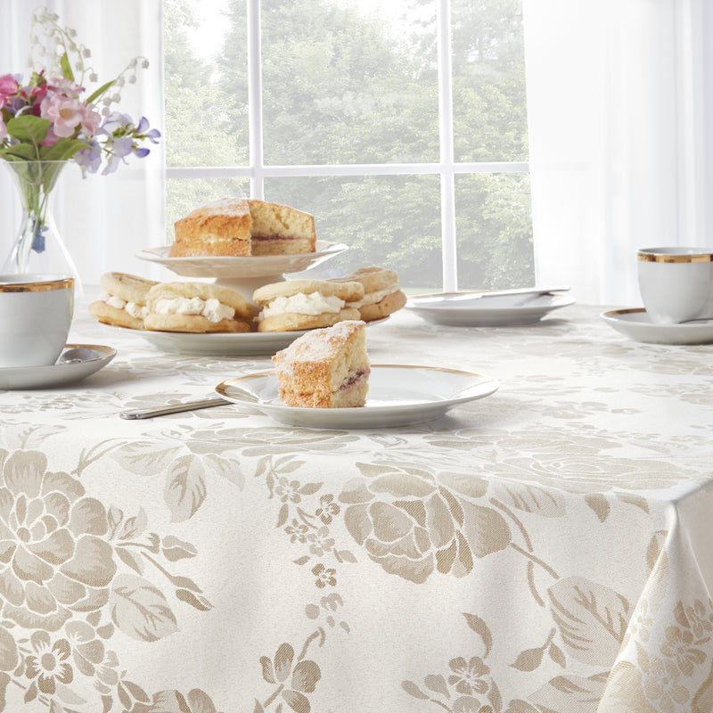 Grace Floral Jacquard Table Clot  Sateen Damask Table Cloth with a Subtle Jacquard Design in Natural