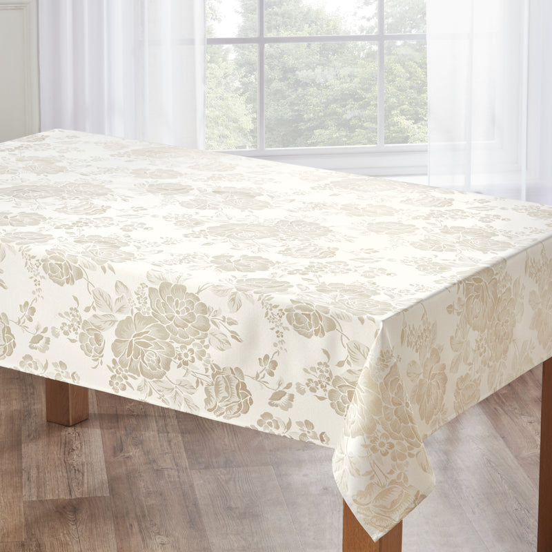 Grace Floral Jacquard Table Clot  Sateen Damask Table Cloth with a Subtle Jacquard Design in Natural
