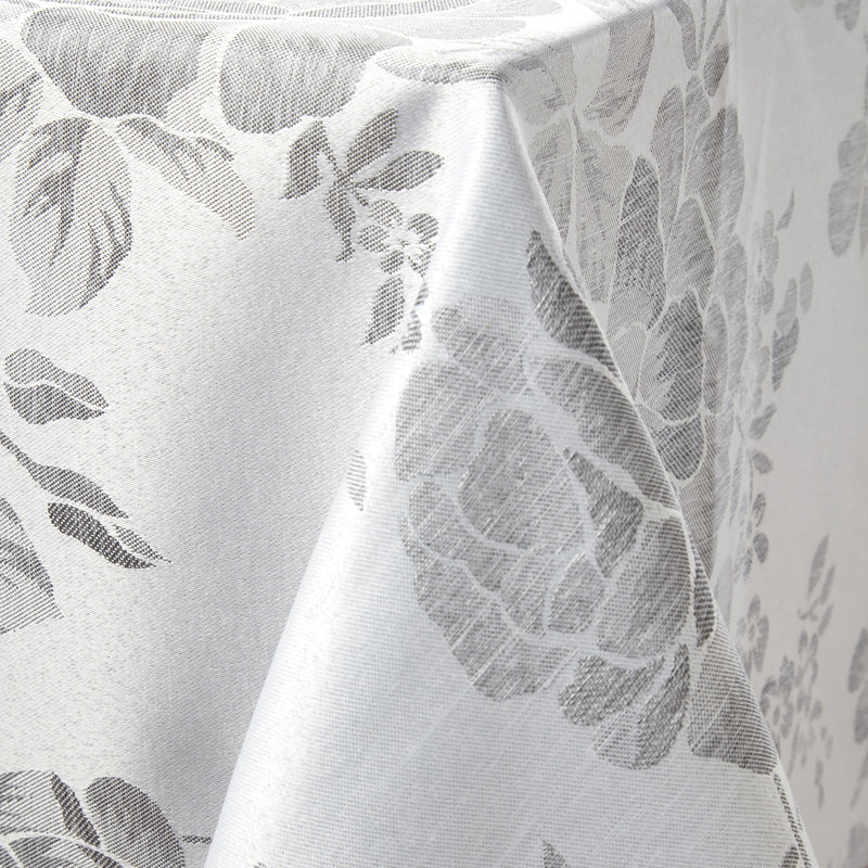 Grace Floral Jacquard Table Cloth Sateen Damask Table Cloth with a Subtle Jacquard Design in Silver